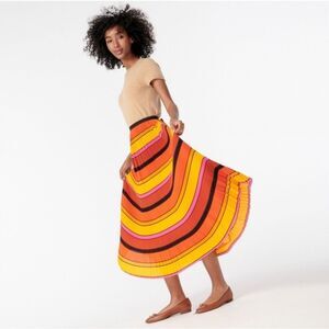 J Crew Vibrant Orange Pleated Striped Maxi Skirt Size 0